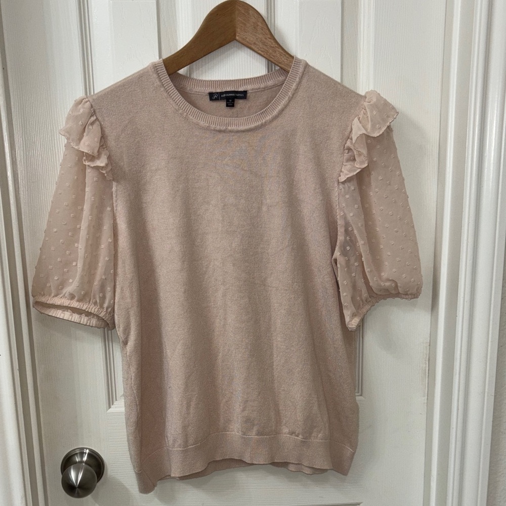Adrianna Papell Blush Ruffle Sleeve Blouse